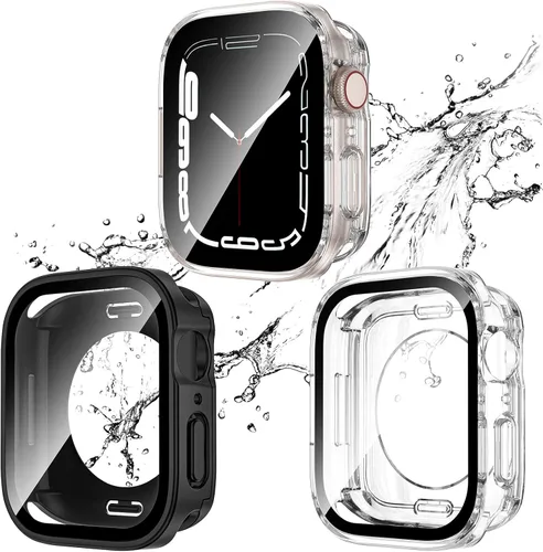 Vista 12 de Paquete de 2 fundas impermeables 2 en 1 para Apple Watch Series SE SE 6 5 4 40mm, borde recto de PC frontal y trasero con protector de pantalla