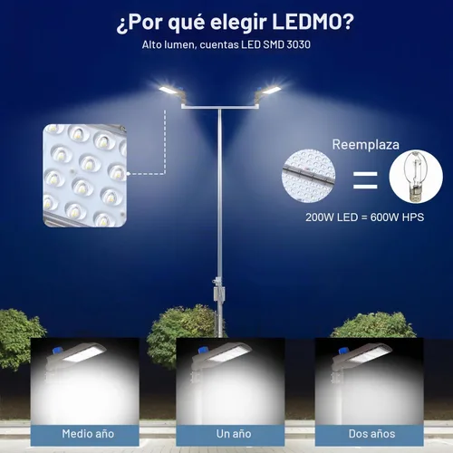 Vista 6 de ledmo Luces LED para Estacionamiento de 200W, 5000K, Luces de Poste Tipo Caja para Calles, Impermeables, 26000LM, Súper Brillantes, de Anochecer a