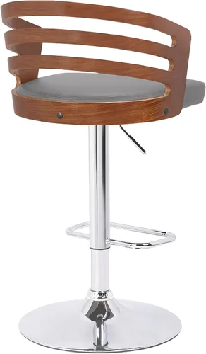 Vista 5 de Armen Living Adele - Taburete de bar moderno giratorio de altura ajustable de piel sintética gris y madera de nogal con base cromada para encimera