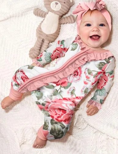 Vista 2 de Ropa de bebé recién nacida para bebé niña de manga larga con volantes y diadema