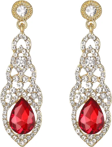 Vista 7 de BriLove - Pendientes colgantes de novia con diseño de lágrima, estilo Art Deco, huecos y de candelabro para mujer negro (Black Black-Tone)