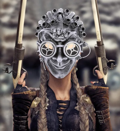 Vista 7 de Attitude Studio Steampunk Smiling Joker - Gafas de máscara completa color plateado