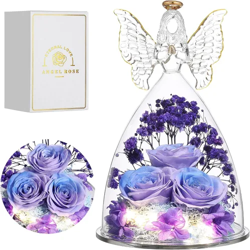 Vista 18 de Regalos de Rosas de Navidad para Mujeres Flor Real Preservada en Figuras de Ángel de Cristal Rosas para Entrega Prime Regalos de Cumpleaños