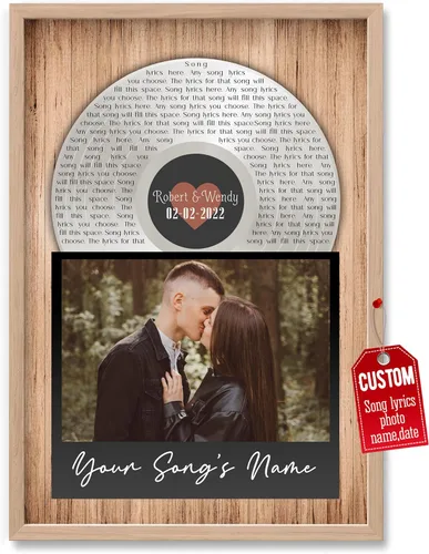Vista 22 de H-DEWALL póster personalizable con letra de tu canción favorita y foto, lienzo inspirador con marco, arte de pared, regalo romántico para mujer