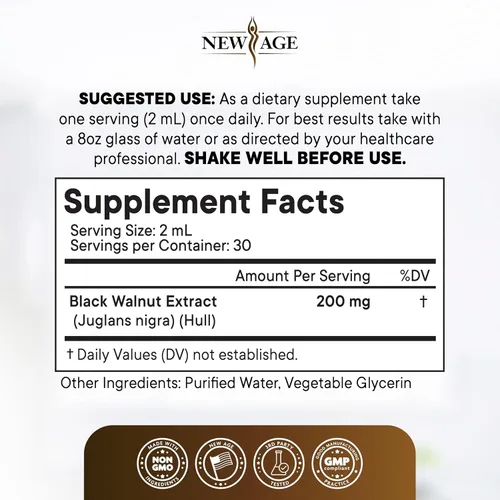 Vista 4 de NEW AGE Gotas líquidas de nuez negra, extracto de nuez negra, limpia, vegano, sin OMG, sin gluten y sin alcohol, 2 onzas