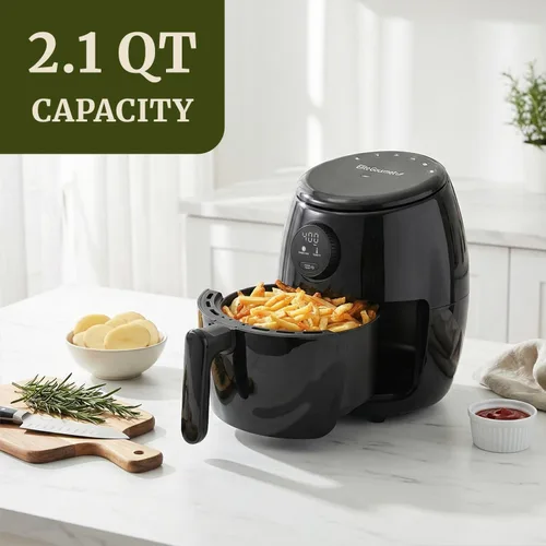 Vista 5 de Elite Gourmet EAF2612D Freidora de aire caliente personal de 2.1 cuartos de galón, compacta para ahorrar espacio, programable, cocina saludable sin