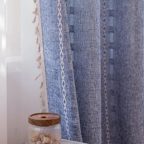 Vista 34 de Deeprove Cortina Boho de 96 pulgadas de largo para sala de estar, dormitorio, guardería, lino café semi-transparente transpirable de 96 pulgadas