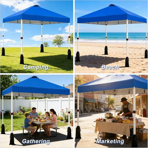 Vista 8 de WEIZE 10x10 Pop Up Canopy Tent, 1-Button Push Setup Canopy Tent, Adjustable Height Instant Portable Shelter, Portable Roller Bag, Easy Outdoor Sun