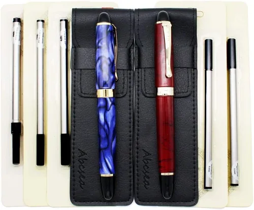 Vista 8 de Juego de 2 bolígrafos Jinhao 450 de punta fina, color negro medio (flor azul y verde), con 5 recambios estándar negros de 0.020 in