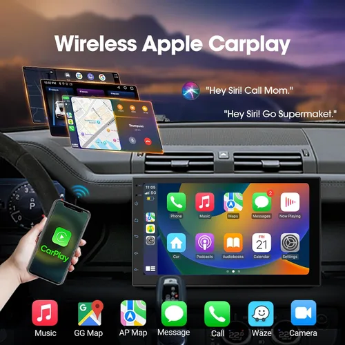 Vista 2 de Haudio Estéreo de auto de doble DIN de 7 pulgadas, radio táctil para automóvil con Apple Carplay inalámbrico y Android Auto, Mirror Link, Bluetooth