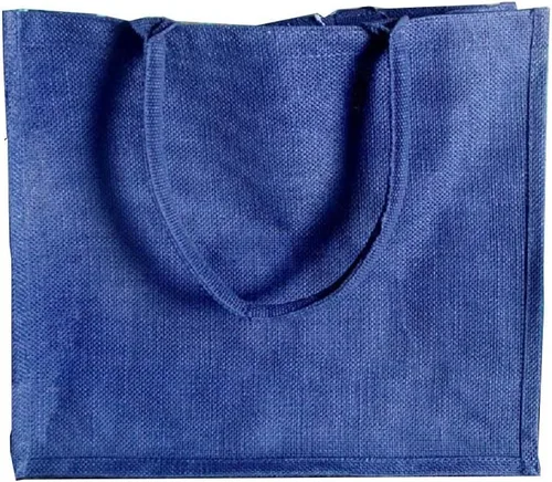 Vista 4 de Paquete de 12 bolsas de yute y arpillera, asas de algodón suave, interior laminado, Natural, Mediana