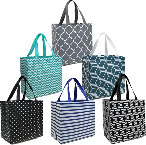 Vista 11 de Bolsas de compras plegables reutilizables BeeGreen, paquete de 3 bolsas grandes para comestibles, resistentes, con fondo rígido, para playa