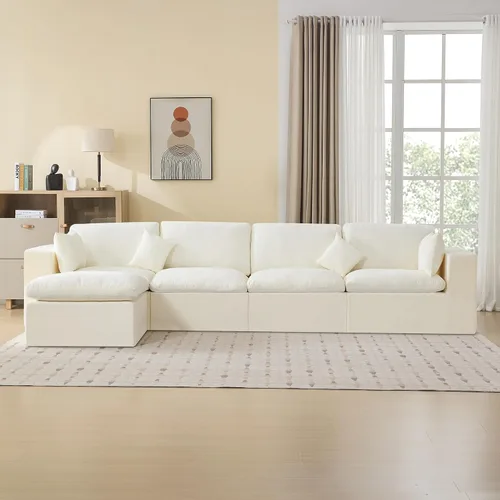 Vista 26 de WUTUTUEE Otomana Cloud de 33.5 pulgadas para sofá modular, cómodo reposapiés tapizado de felpilla con espuma viscoelástica, embalaje totalmente
