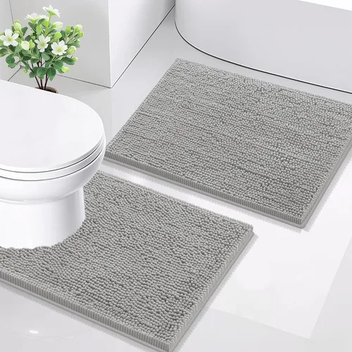 Vista 108 de Juego de alfombras de baño Smiry de 2 piezas, suave alfombra absorbente de chenilla y juego de alfombra en forma de U para inodoro, alfombra de baño