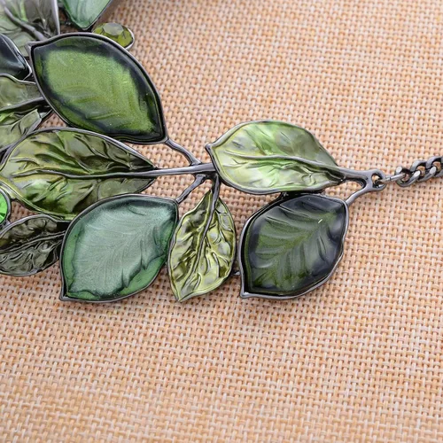 Vista 7 de Juego de joyas vintage con diseño floral de hoja, bohemio, collar y aretes, joyería de cristal a la moda