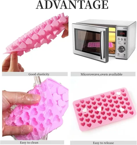Vista 7 de Paquete de 2 moldes de silicona con forma de corazón, antiadherentes, de grado alimenticio, moldes para hornear, moldes reutilizables para dulces