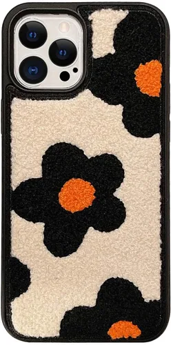 Vista 9 de Funda con diseño de flores retro, bonita funda negra floral para iPhone 13, fabulosa funda de protección femenina peluda para iPhone 13