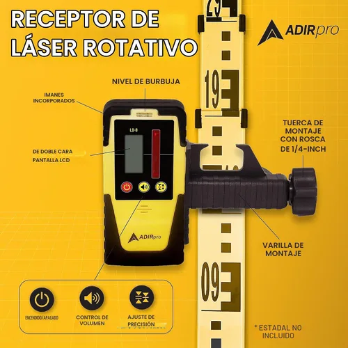 Vista 2 de AdirPro LD-8 detector de receptor láser giratorio con abrazadera de varilla