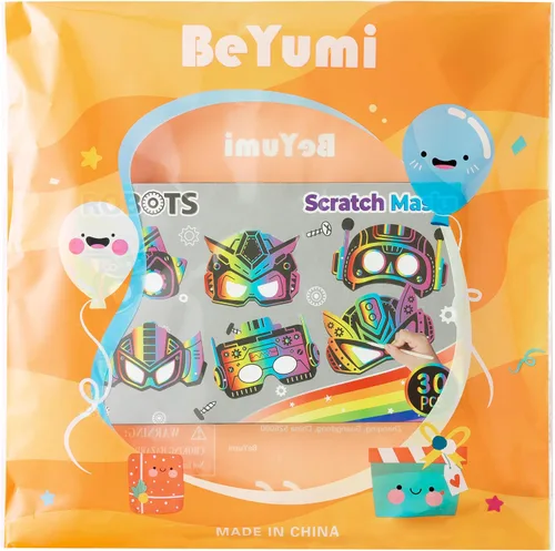 Vista 6 de BeYumi Robot DIY Máscara Artesanía – Juego de 30 Robots Máscara Rasca Juego de Regalo para Niños Niños Magia Rascar Papel Artesanía Kit de Artesanía