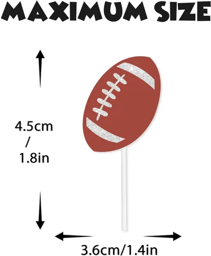 Vista 5 de Decoración para cupcakes de postre con purpurina roja, 6 unidades, para un jugador de fútbol, decoración de trofeo, decoración temática deportiva