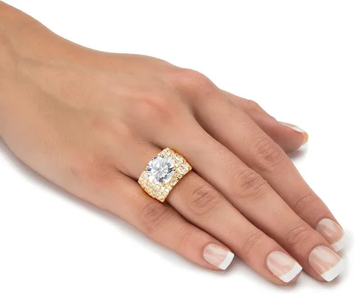 Vista 3 de PalmBeach Jewelry 18K Yellow Gold or Platinum Plated Sterling Silver Round Cubic Zirconia Multi Row Ring