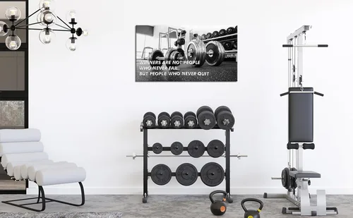 Vista 8 de SkenoArt Gimnasio motivacional arte de pared ganadores son aquellos que nunca renuncian decoración de pared con mancuernas en blanco y negro, lienzo