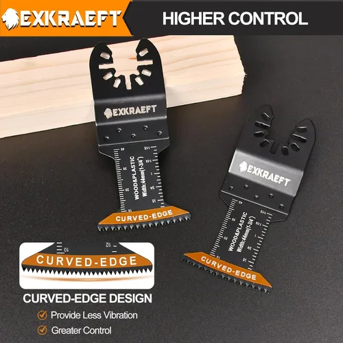 Vista 3 de EXKRAEFT 100 cuchillas multiherramienta de borde curvo, hoja de herramienta oscilante de titanio para metal, madera, plástico, hojas de sierra