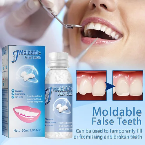 Vista 2 de Kit de reparación dental, perlas para reparación de dentaduras, pinzas, mondadientes, herramientas dentales para fijar, rellenar, dientes faltantes