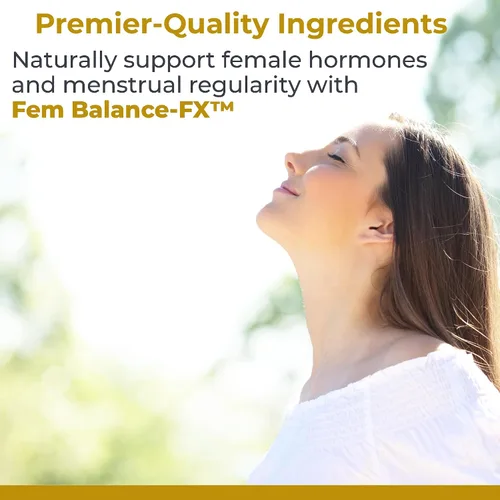 Vista 3 de Premier Research Labs Fem Balance-FX - Apoya los ciclos menstruales y la regularidad - con fruta de árbol casto, alfalfa, salvia china y cúrcuma