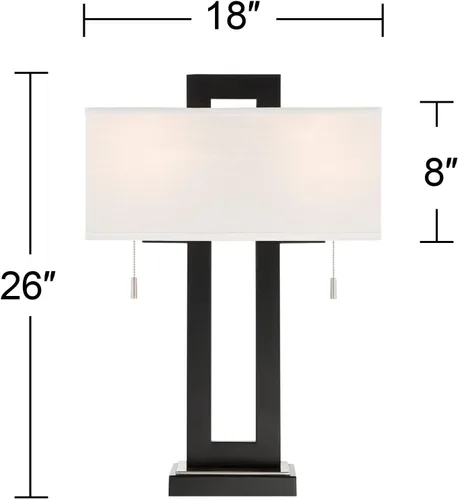 Vista 4 de 360 Lighting Neil - Juego de 2 lámparas de mesa rectangulares rústicas modernas de 26 pulgadas de alto, cadena de tracción de puerto USB, pantalla