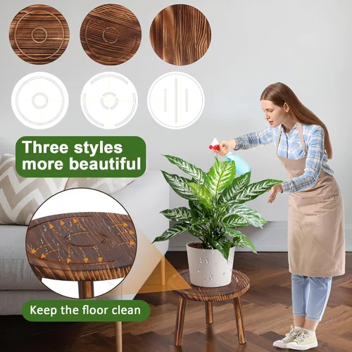 Vista 4 de Soporte para plantas de interior, soporte de esquina de 3 piezas, estante para plantas, banco de macetas, adecuado para escenarios interiores