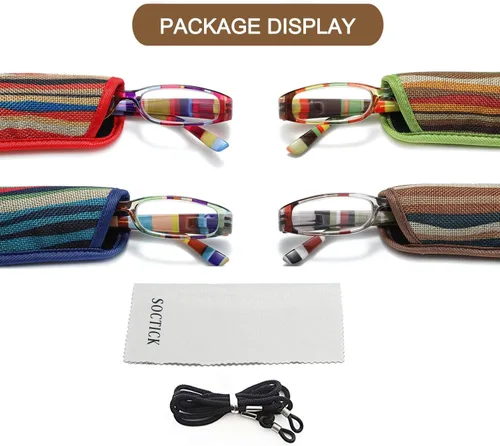 Vista 7 de Gafas de lectura, 4 pares de lentes de lectura de moda para mujer, bisagra de resorte con estampado estampado, lentes multicolor para mujer, +1.25
