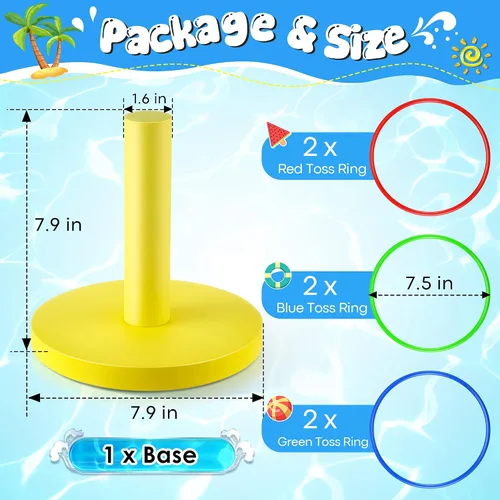 Vista 6 de Hiboom Juegos de lanzamiento de anillos de piscina, juegos de piscina para adultos y familia con 6 anillos de lanzamiento, juguetes flotantes