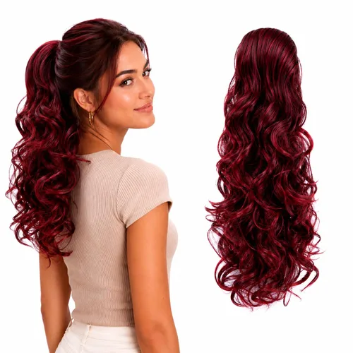 Vista 26 de CAISHA Extensiones de cola de caballo de 18 pulgadas, voluminosas, onduladas, marrón ceniza, mezcla de rubio claro PH35
