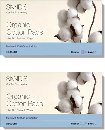 Vista 8 de SANDIS Almohadilla femenina para mujer, grande, 24 unidades, 100% algodón orgánico, ultrafina con alas para períodos, toallas menstruales
