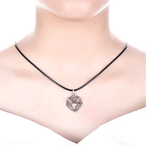 Vista 4 de JO WISDOM Baphomet - Collar con colgante de cabeza de cabra de pentáculo invertido de plata de ley 925 para hombre y mujer, Plata esterlina