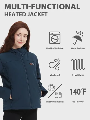 Vista 3 de PTAHDUS Chaqueta térmica para mujer con batería de 7,4 V, con bolsillo calentador de manos