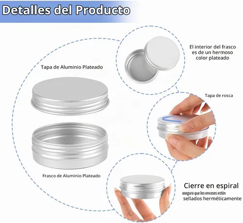 Vista 3 de Paquete de 12 latas de 2 onzas con tapas, pequeños recipientes de metal Plata