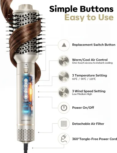 Vista 10 de Moldeador de Aire Caliente 8 en 1 de Doble Voltaje y Cepillo Secador de Cabello con Accesorios Alisador y Rizador, 110,000 RPM Secado Rápido Iónico