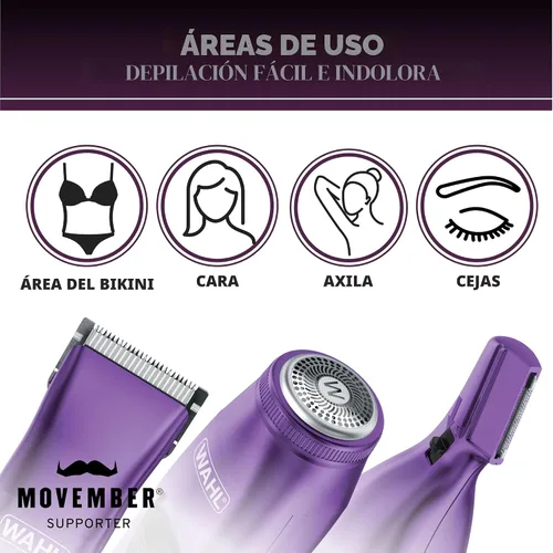 Vista 8 de Recortadora recargable morada confianza pura N.° 9865-100 For Smooth Shaving & Trimming Of The Face, Underarm, Eyebrows, & Bikini Areas With One