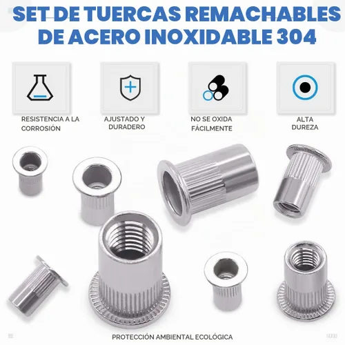 Vista 3 de Glarks - Juego de 180 piezas de acero inoxidable 304, cabeza plana, roscada, remache, inserto, tuerca, kit surtido M3 M4 M5 M6 M8 M10