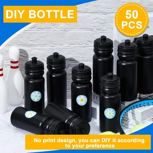 Vista 5 de 50 botellas de agua deportivas de 20 onzas, botellas de agua de plástico reutilizables a granel, botellas de agua en blanco sin BPA para eventos
