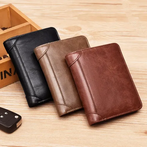 Vista 6 de TAUFE Men's Wallets, Men Wallet 3 Fold Short Credit Card Holder Genuine Leather Wallet Men Purse (Color Brown)