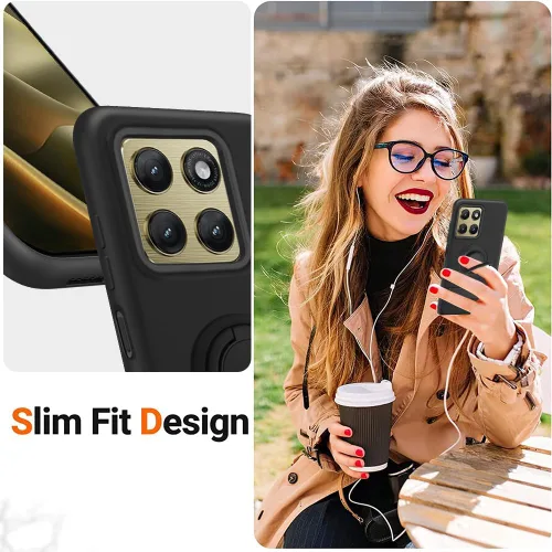 Vista 4 de Funda compatible con Motorola Moto Edge 2026 con protector de pantalla, soporte de anillo giratorio de 360°, soporte de silicona TPU a prueba