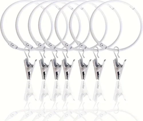 Vista 7 de 35 clips de cortina que se abren con anillos blancos de 1.5 pulgadas, clip decorativo de metal fuerte para cortina, a prueba de óxido, anillos