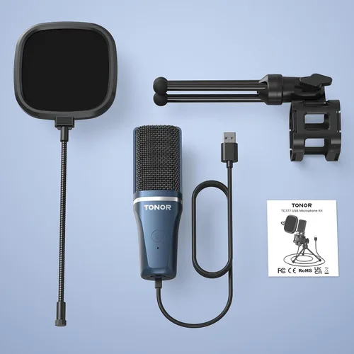 Vista 9 de TONOR TC-777 - Micrófono de podcast, micrófono de computadora USB, micrófono de condensador cardioide para PC con soporte de trípode y filtro pop