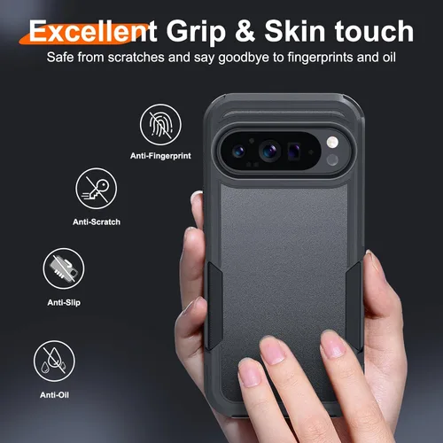 Vista 4 de Janmitta Funda para Google Pixel 9 Pro XL con protector de pantalla + protector de lente de cámara + correa de muñeca, resistente a prueba de NEGRO