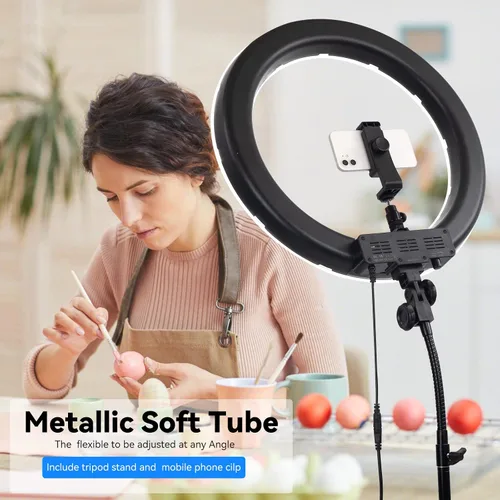Vista 4 de Anillo de luz de 18 pulgadas, 55 W regulable 5500K luz con 240 LED filtro de color, tubo suave y bolsa de transporte para YouTube, TikTok, selfies