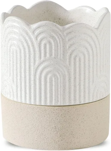 Vista 15 de Nihow Maceta de riego automático: maceta de cerámica de 6 pulgadas con orificio de drenaje y almacenamiento de agua, maceta de riego automático