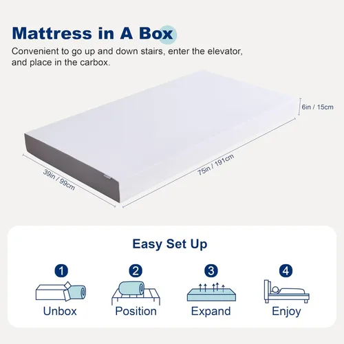 Vista 2 de Amazon Basics Colchón de espuma viscoelástica, sensación suave y mullida, 6 pulgadas, individual, blanco/gris